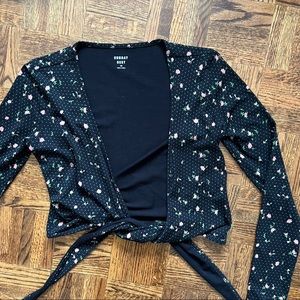 Black Sunday Best tie long sleeve crop top with flowers - Size Xs